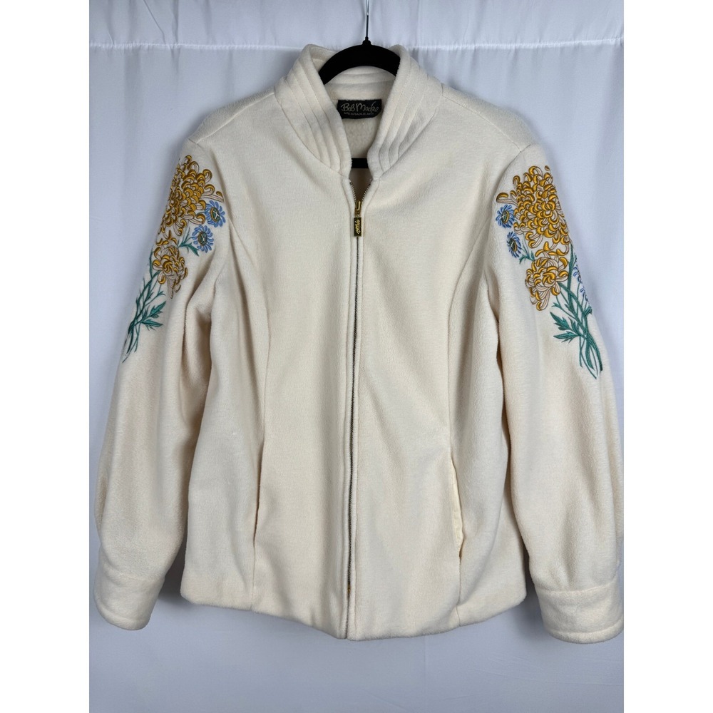 Bob Mackie Wearable Art Fleece Jacket Embroidered‎ Floral Full Zip M